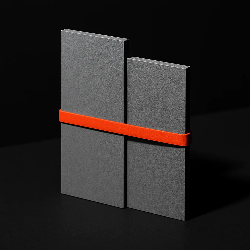 Two plain paper tiles side by side held by a vermillion elastic band, editorial monochrome still life illustrating the curated shortlist of non gamstop casinos for UK players 2026.